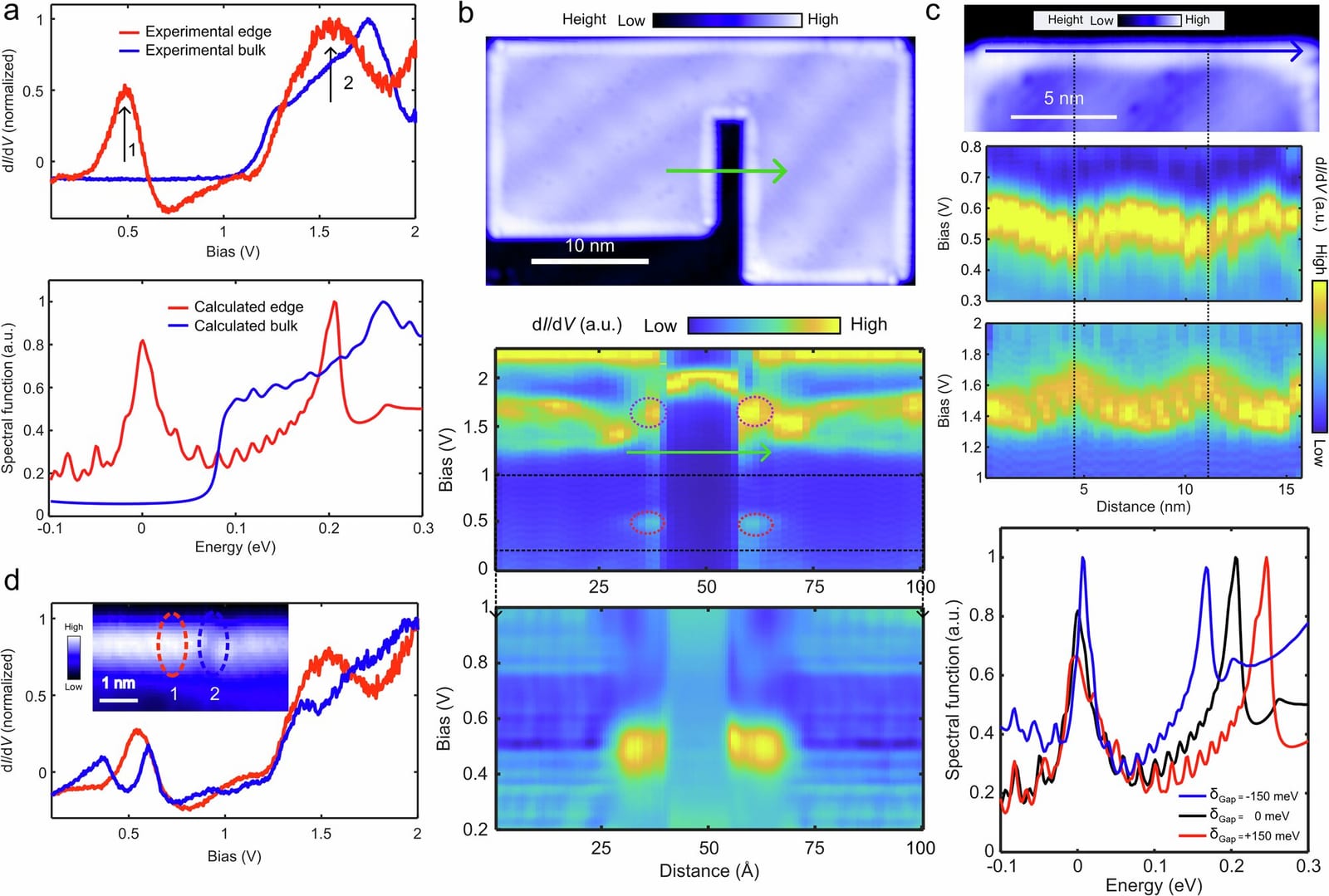 Scanning tunneling spectroscopy maps of a tin telluride island showing bright edge states along its boundary, with spectra and heatmaps showing the electronic structure.